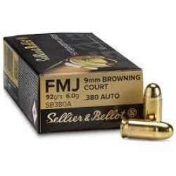 SELLIER & BELLOT 9MM ,380 AUTO, 92GRS BROWNING COURT